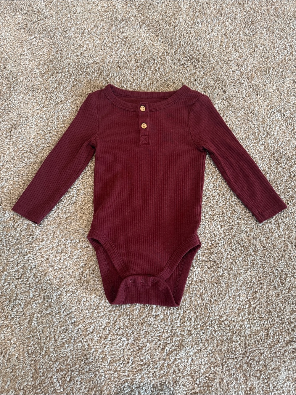 Cat & Jack Burgundy Ribbed Long-Sleeve Bodysuit with Buttons